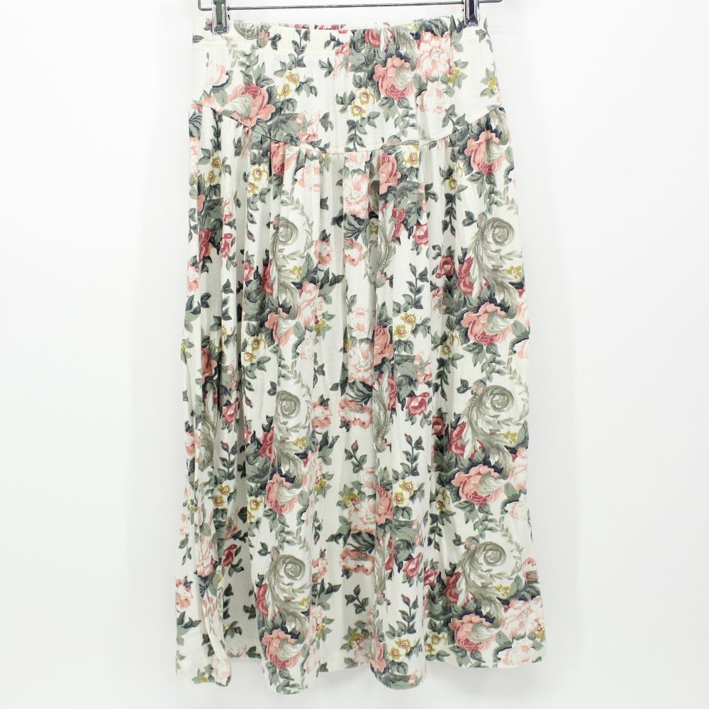 Vintage Mauve & Green Leaf Floral Skirt